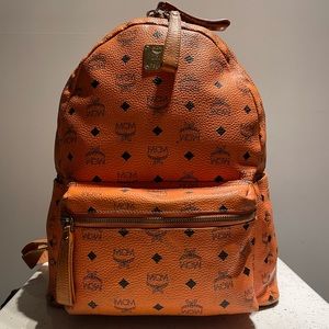 MCM Orange Visetos Top Studded Stark Backpack